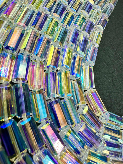 AAA High Quality Iridescent Crystal Bead Faceted 12x5mm Rectangle Shape Beads. Gorgeous Rainbow Flash Beads Great Quality Full Strand 15.5"