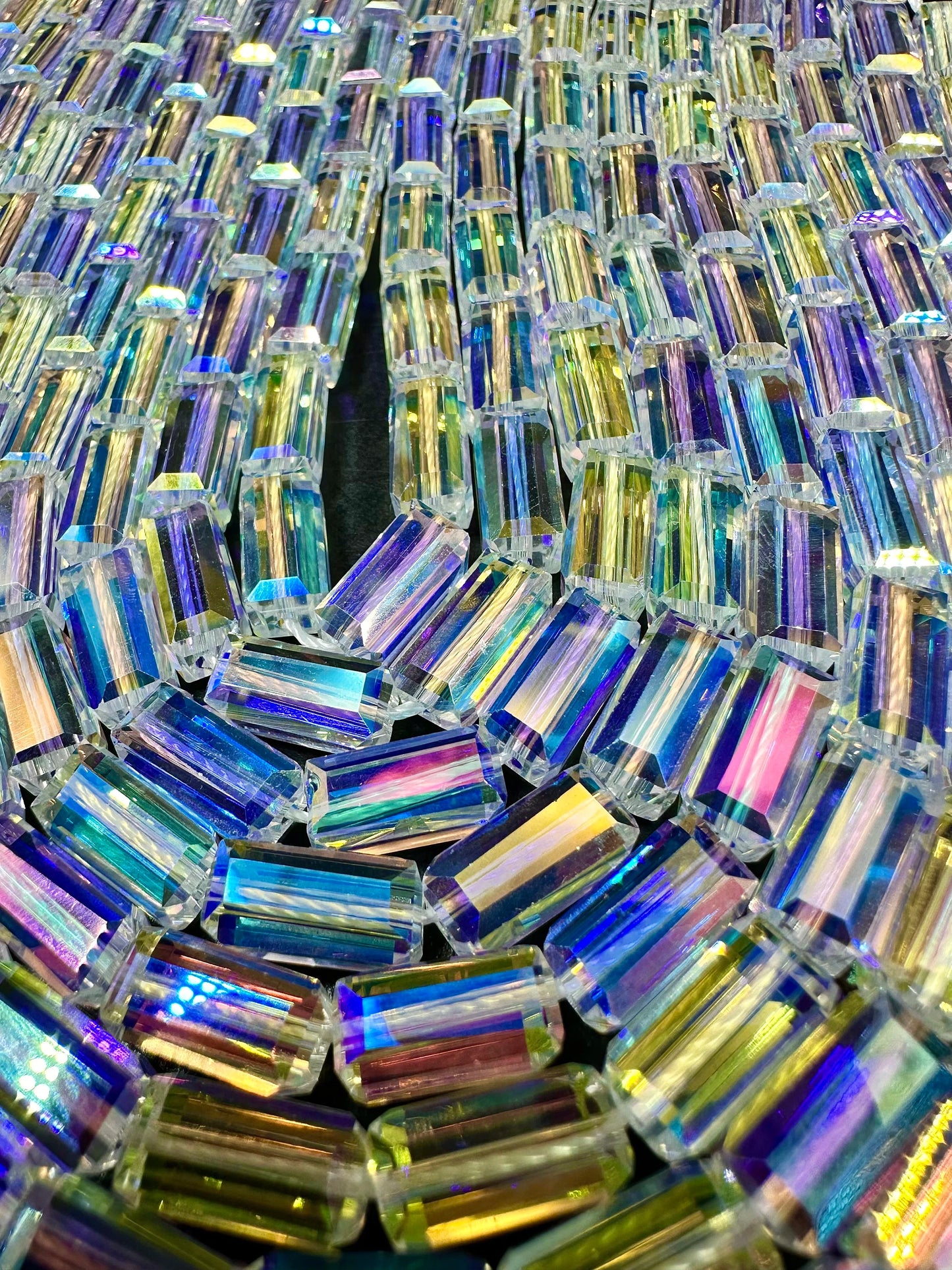 AAA High Quality Iridescent Crystal Bead Faceted 12x5mm Rectangle Shape Beads. Gorgeous Rainbow Flash Beads Great Quality Full Strand 15.5"