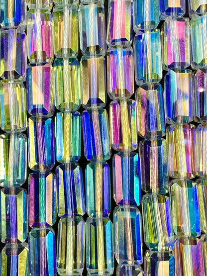 AAA High Quality Iridescent Crystal Bead Faceted 12x5mm Rectangle Shape Beads. Gorgeous Rainbow Flash Beads Great Quality Full Strand 15.5"