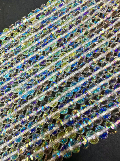AAA High Quality Iridescent Crystal Bead Faceted 7x5mm Rondelle Shape Beads. Gorgeous Rainbow Flash Beads Great Quality Full Strand 15.5"
