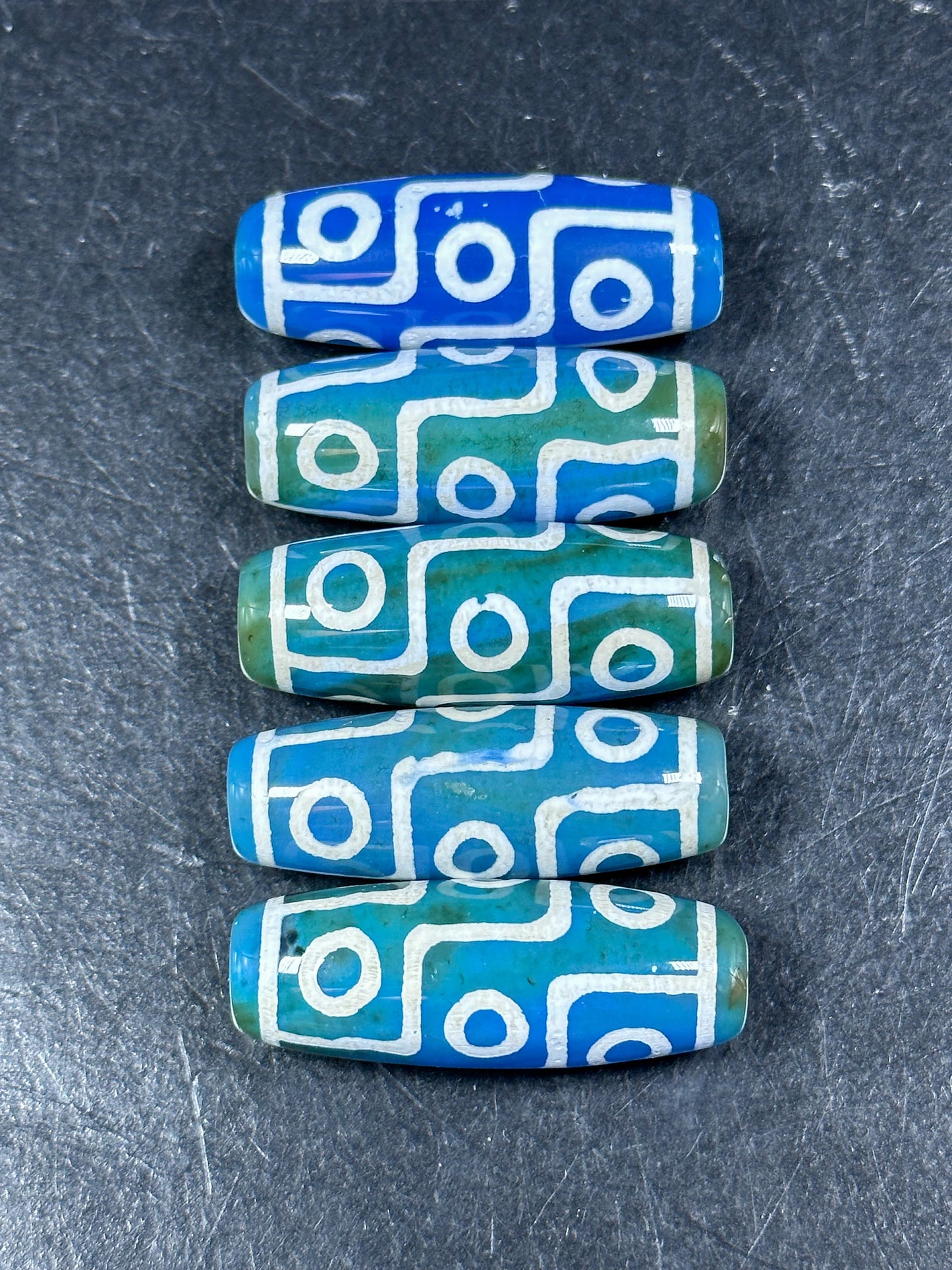 NATURAL Hand Painted Tibetan Agate Stone Bead 40x14mm Barrel Tube Shape Bead, Beautiful Blue Green Color Hand Painted Tibetan Loose Beads