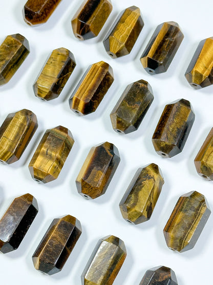 NATURAL Tiger Eye Gemstone Bead Faceted 27x14mm Barrel Shape Bead, Gorgeous Golden Brown Yellow Color Tiger Eye Gemstone Beads, Loose Beads