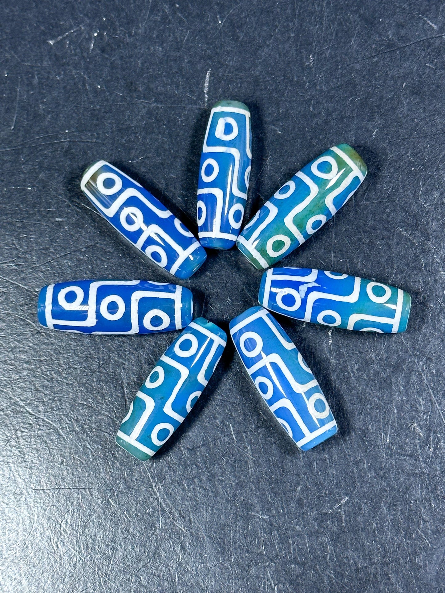 NATURAL Hand Painted Tibetan Agate Stone Bead 40x14mm Barrel Tube Shape Bead, Beautiful Blue Green Color Hand Painted Tibetan Loose Beads