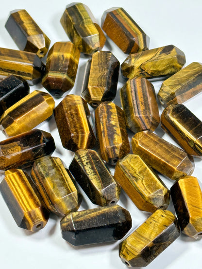 NATURAL Tiger Eye Gemstone Bead Faceted 27x14mm Barrel Shape Bead, Gorgeous Golden Brown Yellow Color Tiger Eye Gemstone Beads, Loose Beads