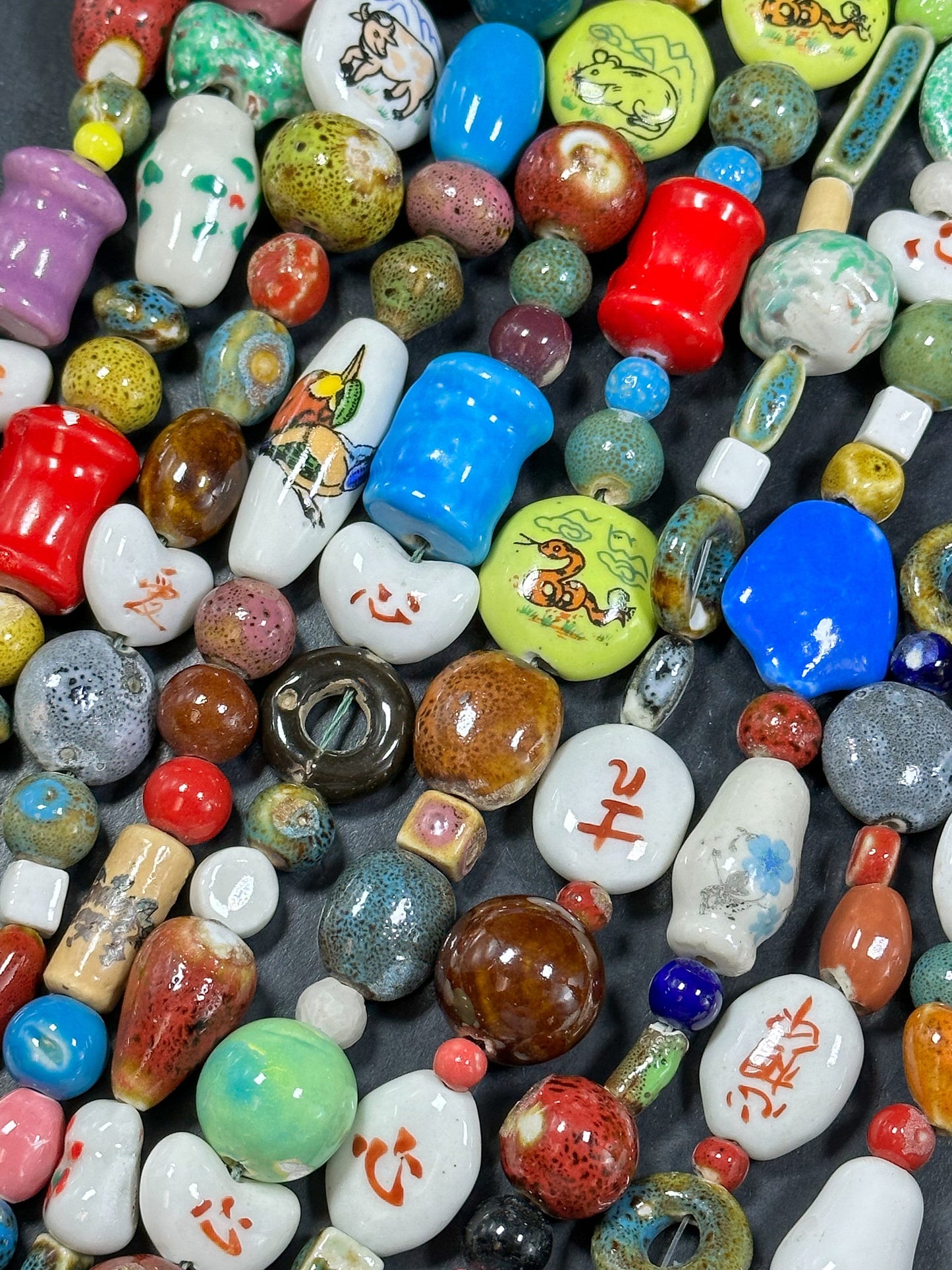 Mixed Hand Painted/Designed Beads Multiple Freeform Ceramic Beads, Beautiful Multicolor Beads Loose Craft Jewelry Beads Full Strand 15.5"