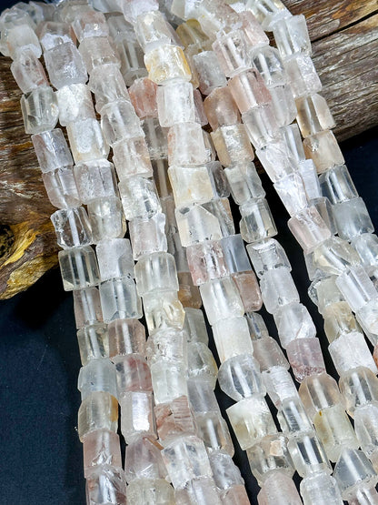 Natural Matte Rock Crystal Quartz Gemstone Bead 15-16mm Freeform Tube Shape, Beautiful Light Orange Salmon Color Beads Full Strand 15.5"