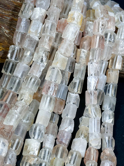 Natural Matte Rock Crystal Quartz Gemstone Bead 15-16mm Freeform Tube Shape, Beautiful Light Orange Salmon Color Beads Full Strand 15.5"