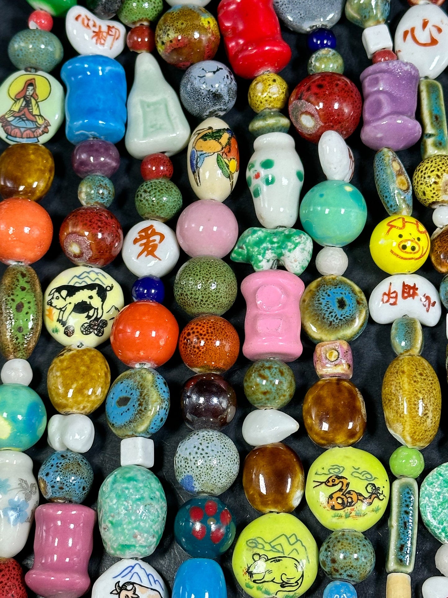 Mixed Hand Painted/Designed Beads Multiple Freeform Ceramic Beads, Beautiful Multicolor Beads Loose Craft Jewelry Beads Full Strand 15.5"