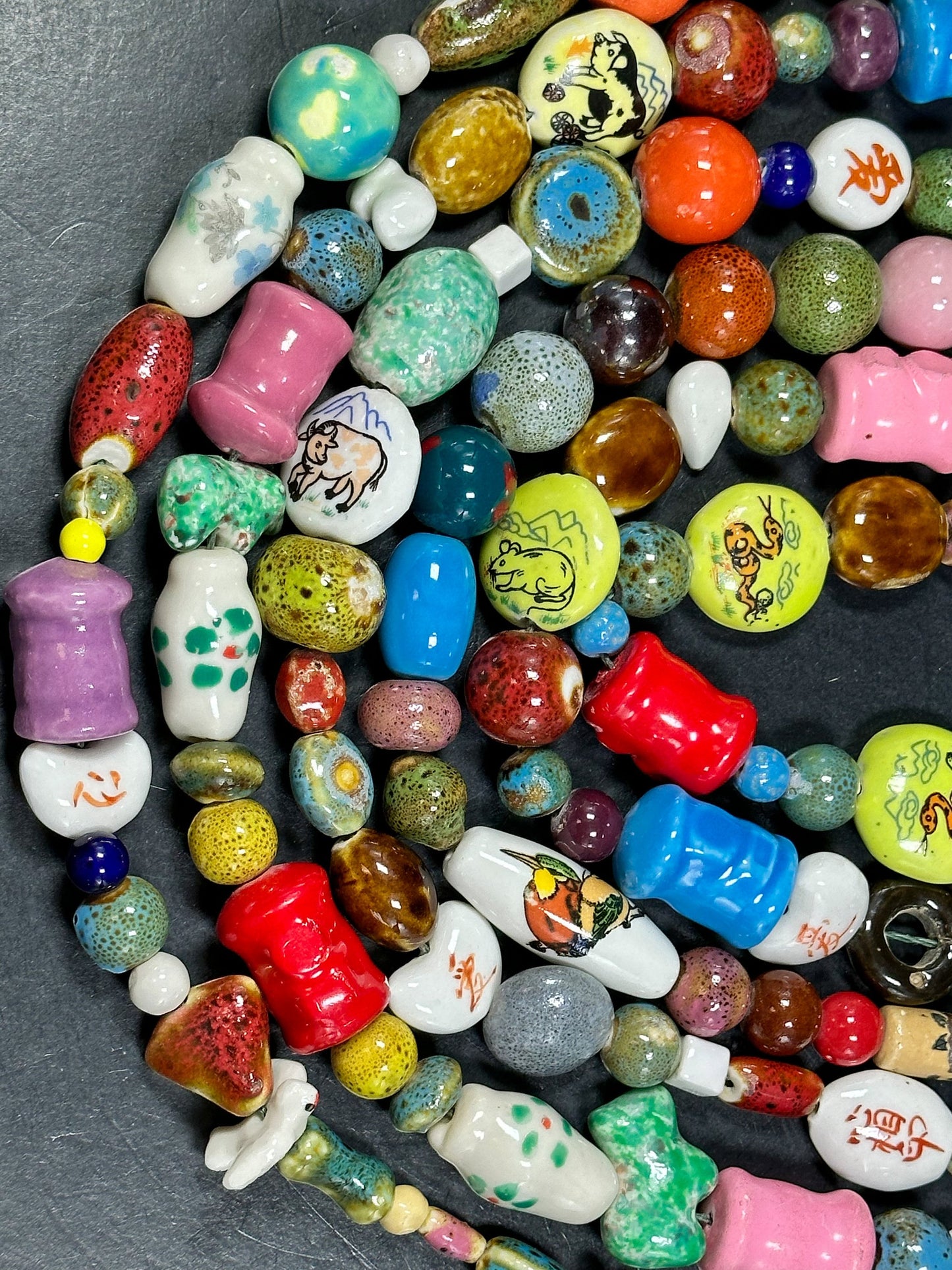 Mixed Hand Painted/Designed Beads Multiple Freeform Ceramic Beads, Beautiful Multicolor Beads Loose Craft Jewelry Beads Full Strand 15.5"