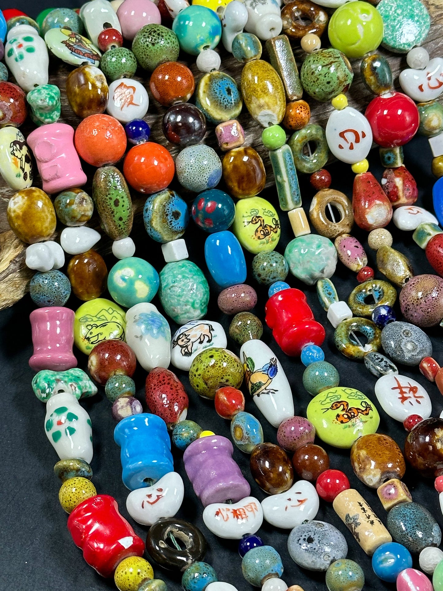 Mixed Hand Painted/Designed Beads Multiple Freeform Ceramic Beads, Beautiful Multicolor Beads Loose Craft Jewelry Beads Full Strand 15.5"