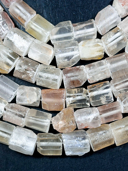 Natural Matte Rock Crystal Quartz Gemstone Bead 15-16mm Freeform Tube Shape, Beautiful Light Orange Salmon Color Beads Full Strand 15.5"