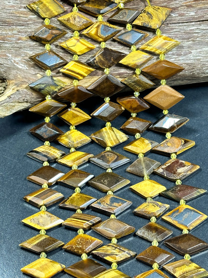 AAA NATURAL Tiger Eye Gemstone Bead Faceted 29x14mm Diamond Shape, Gorgeous Natural Golden Brown Honey Color Tiger Eye Bead Full Strand 15.5