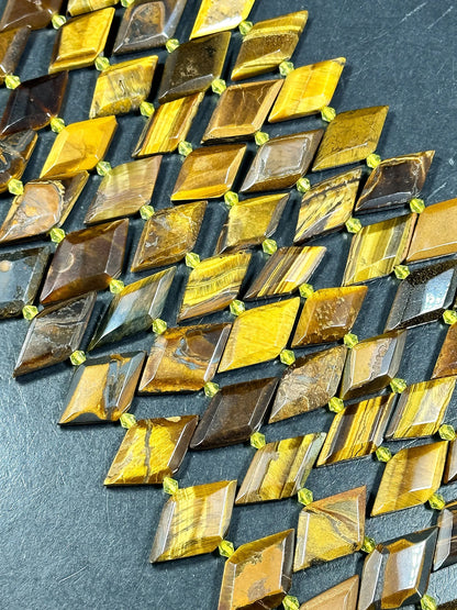 AAA NATURAL Tiger Eye Gemstone Bead Faceted 29x14mm Diamond Shape, Gorgeous Natural Golden Brown Honey Color Tiger Eye Bead Full Strand 15.5