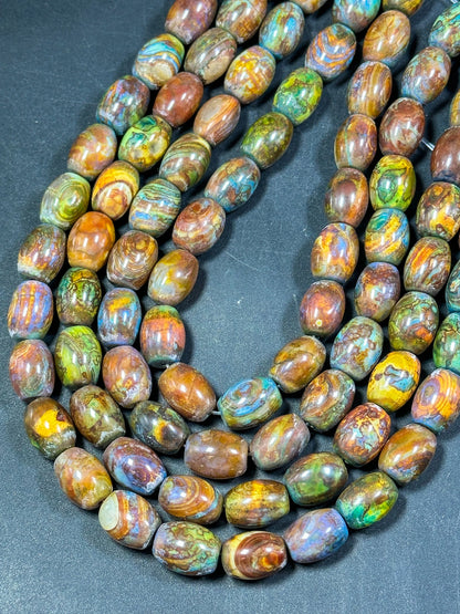 AAA NATURAL Tibetan Gemstone Bead 15x19mm Barrel Shape Bead, Gorgeous Multicolor Orange Brown Turquoise Color Tibetan Stone Bead Full Strand