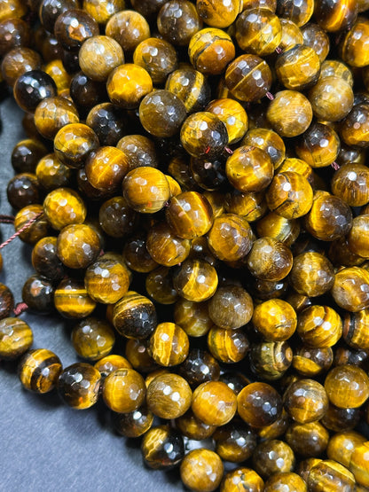 AAA Natural Faceted Tiger Eye Stone Bead. 4mm-12mm round bead. Gorgeous golden brown color tiger eye. Great quality gemstone. 15.5”