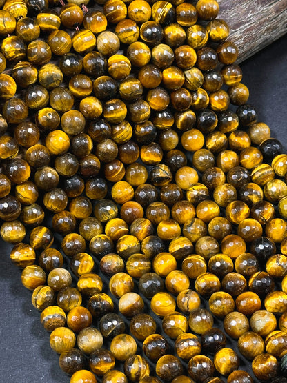 AAA Natural Faceted Tiger Eye Stone Bead. 4mm-12mm round bead. Gorgeous golden brown color tiger eye. Great quality gemstone. 15.5”
