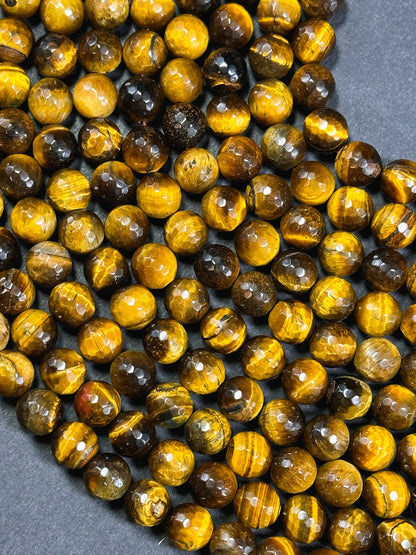 AAA Natural Faceted Tiger Eye Stone Bead. 4mm-12mm round bead. Gorgeous golden brown color tiger eye. Great quality gemstone. 15.5”