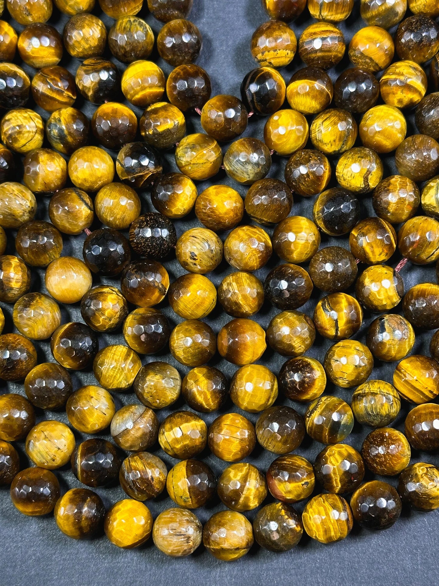 AAA Natural Faceted Tiger Eye Stone Bead. 4mm-12mm round bead. Gorgeous golden brown color tiger eye. Great quality gemstone. 15.5”