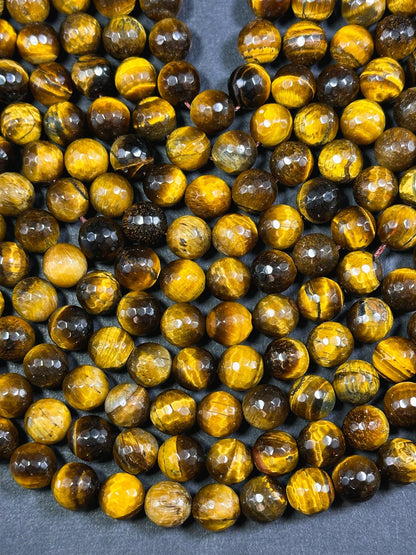 AAA Natural Faceted Tiger Eye Stone Bead. 4mm-12mm round bead. Gorgeous golden brown color tiger eye. Great quality gemstone. 15.5”