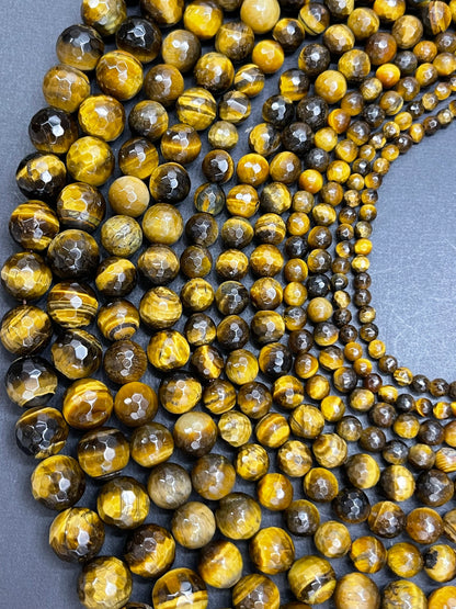 AAA Natural Faceted Tiger Eye Stone Bead. 4mm-12mm round bead. Gorgeous golden brown color tiger eye. Great quality gemstone. 15.5”