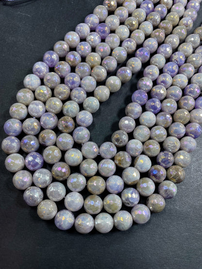 AAA Natural mystic lavender jade . Faceted round gemstone bead.  Gorgeous purple color. Excellent quality. Full strand 15.5"