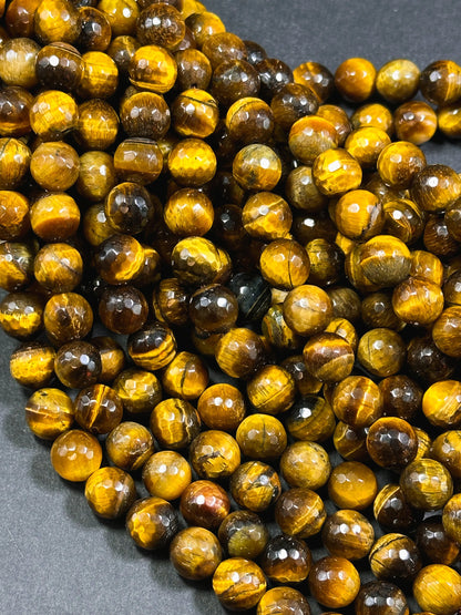 AAA Natural Faceted Tiger Eye Stone Bead. 4mm-12mm round bead. Gorgeous golden brown color tiger eye. Great quality gemstone. 15.5”