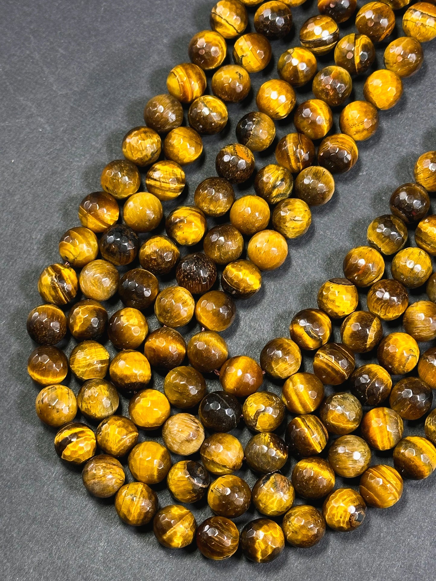 AAA Natural Faceted Tiger Eye Stone Bead. 4mm-12mm round bead. Gorgeous golden brown color tiger eye. Great quality gemstone. 15.5”
