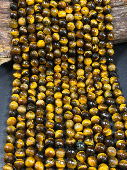 AAA Natural Faceted Tiger Eye Stone Bead. 4mm-12mm round bead. Gorgeous golden brown color tiger eye. Great quality gemstone. 15.5”