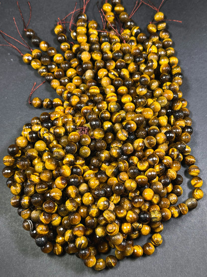 AAA Natural Faceted Tiger Eye Stone Bead. 4mm-12mm round bead. Gorgeous golden brown color tiger eye. Great quality gemstone. 15.5”