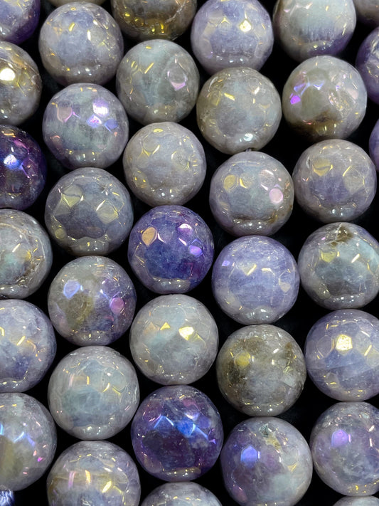 AAA Natural mystic lavender jade . Faceted round gemstone bead.  Gorgeous purple color. Excellent quality. Full strand 15.5"