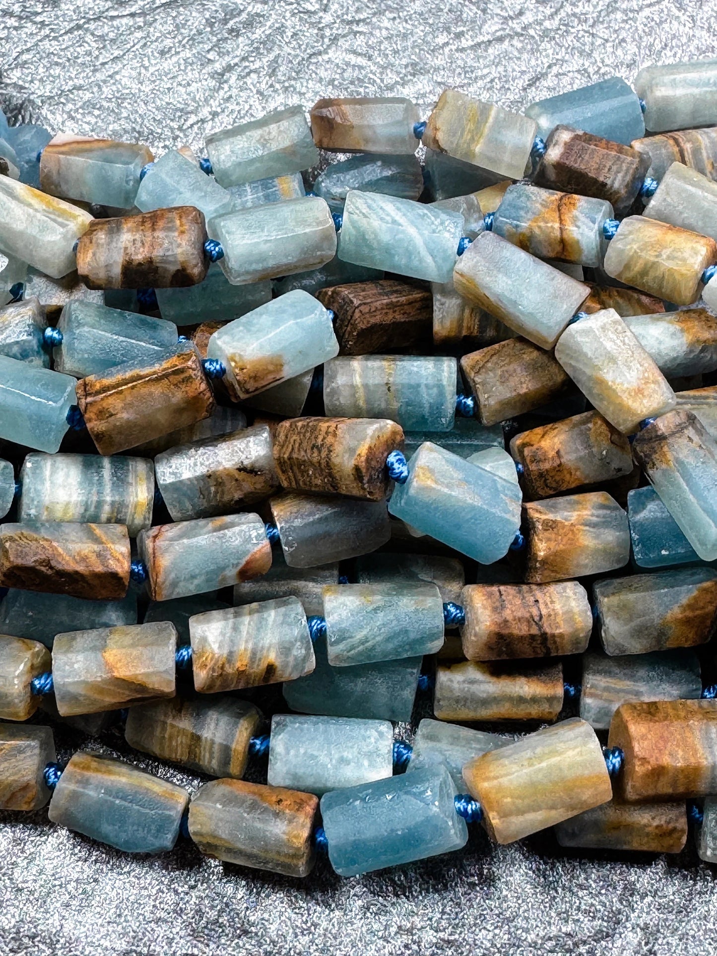 AA Natural blue calcite gemstone bead. 8x12mm tube shape . unique matte finished . excellent quality gemstone bead . full strand 15.5”