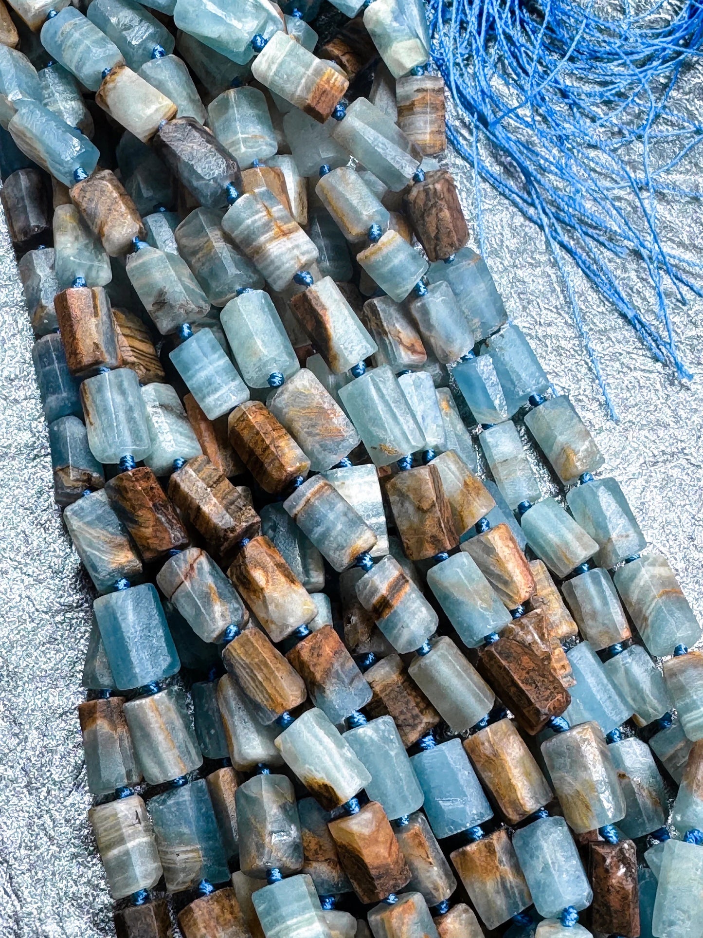 AA Natural blue calcite gemstone bead. 8x12mm tube shape . unique matte finished . excellent quality gemstone bead . full strand 15.5”