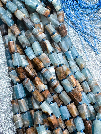 AA Natural blue calcite gemstone bead. 8x12mm tube shape . unique matte finished . excellent quality gemstone bead . full strand 15.5”