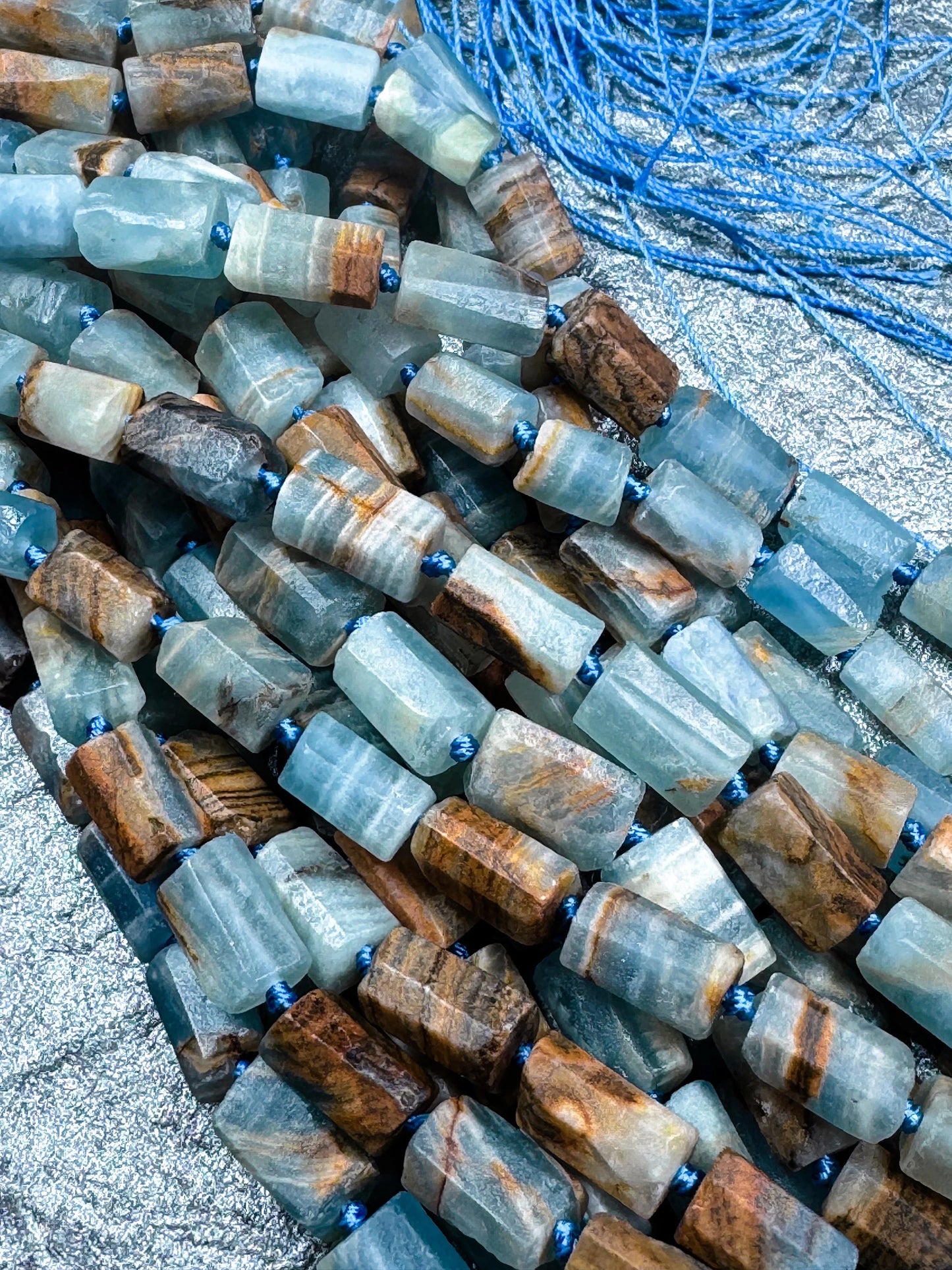 AA Natural blue calcite gemstone bead. 8x12mm tube shape . unique matte finished . excellent quality gemstone bead . full strand 15.5”