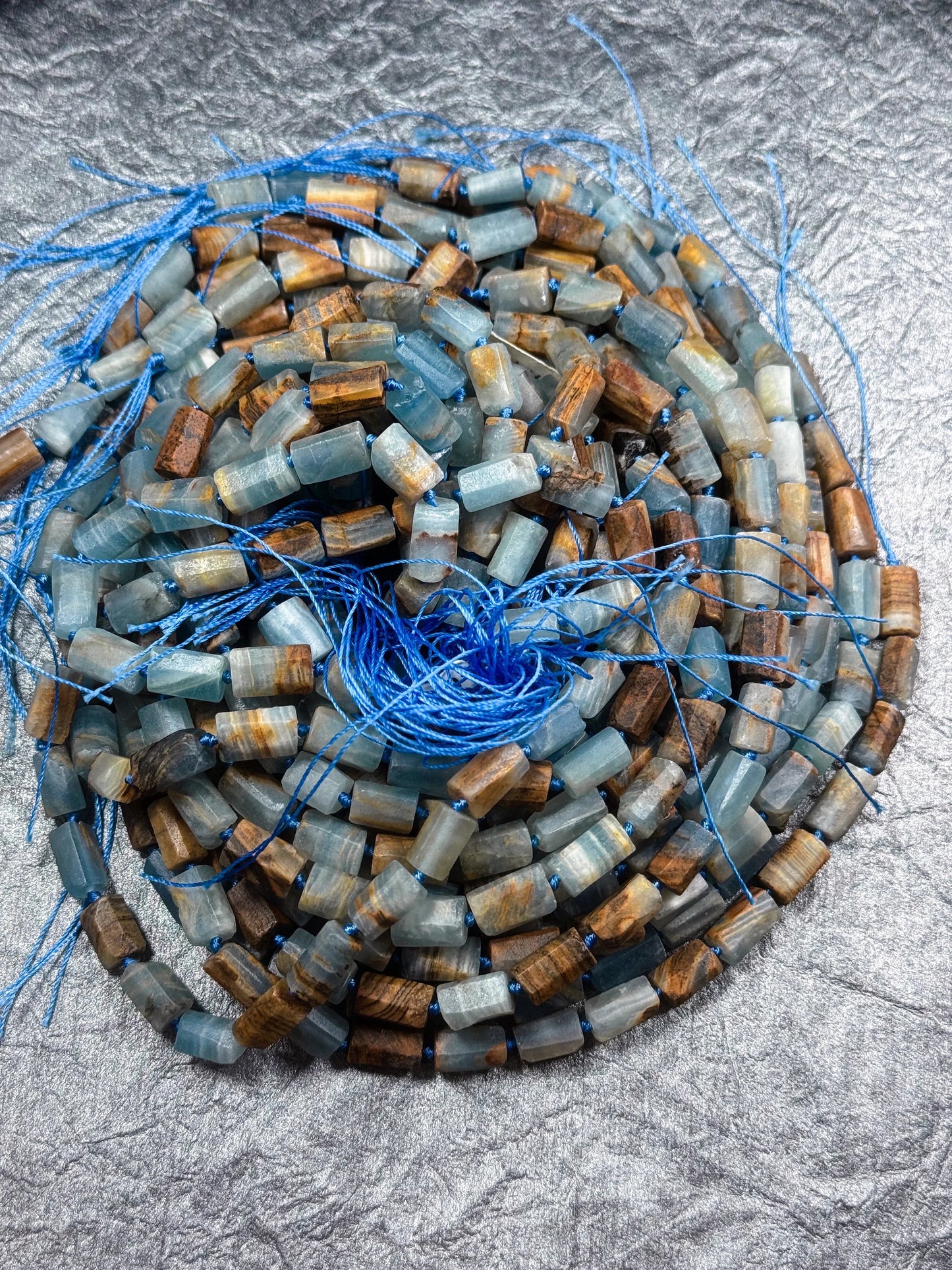 AA Natural blue calcite gemstone bead. 8x12mm tube shape . unique matte finished . excellent quality gemstone bead . full strand 15.5”