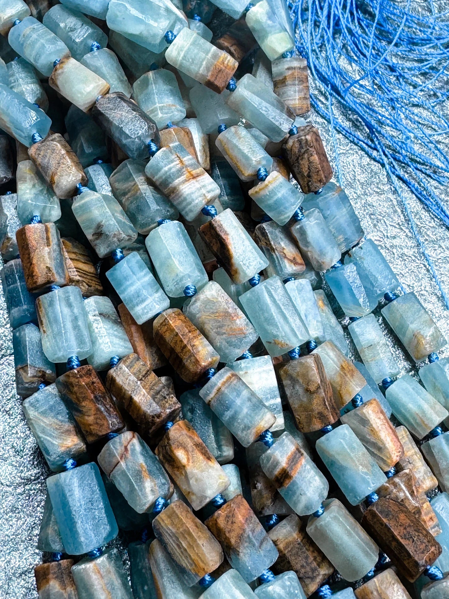 AA Natural blue calcite gemstone bead. 8x12mm tube shape . unique matte finished . excellent quality gemstone bead . full strand 15.5”