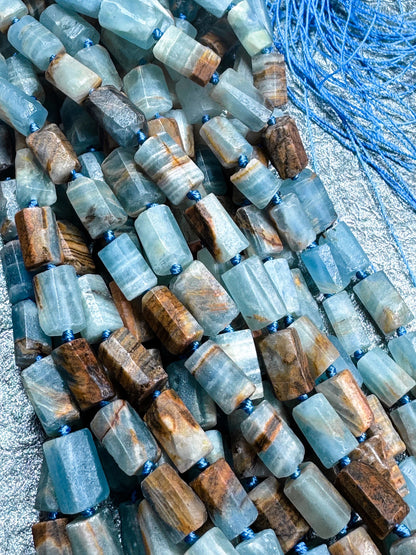 AA Natural blue calcite gemstone bead. 8x12mm tube shape . unique matte finished . excellent quality gemstone bead . full strand 15.5”