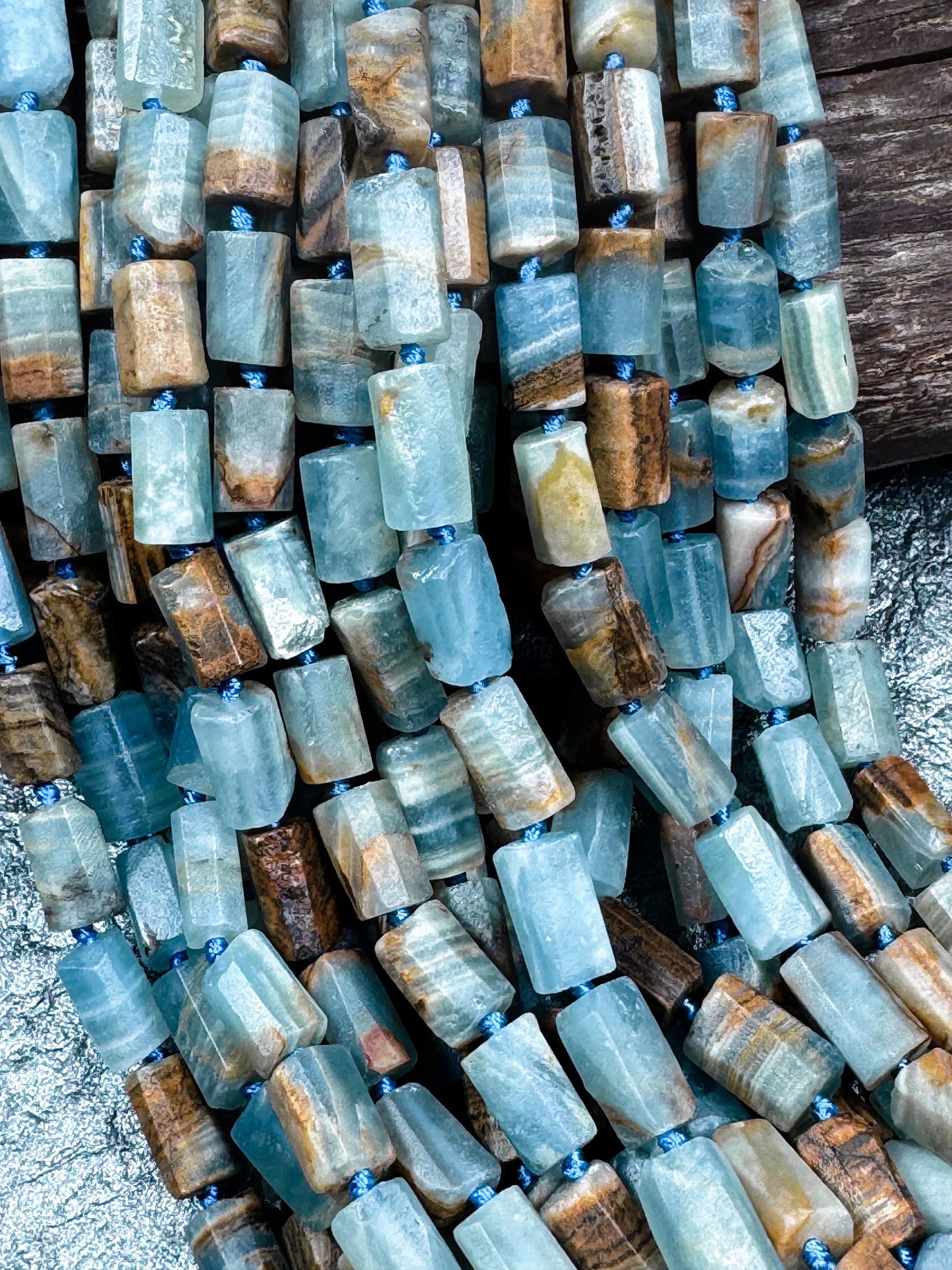 AA Natural blue calcite gemstone bead. 8x12mm tube shape . unique matte finished . excellent quality gemstone bead . full strand 15.5”