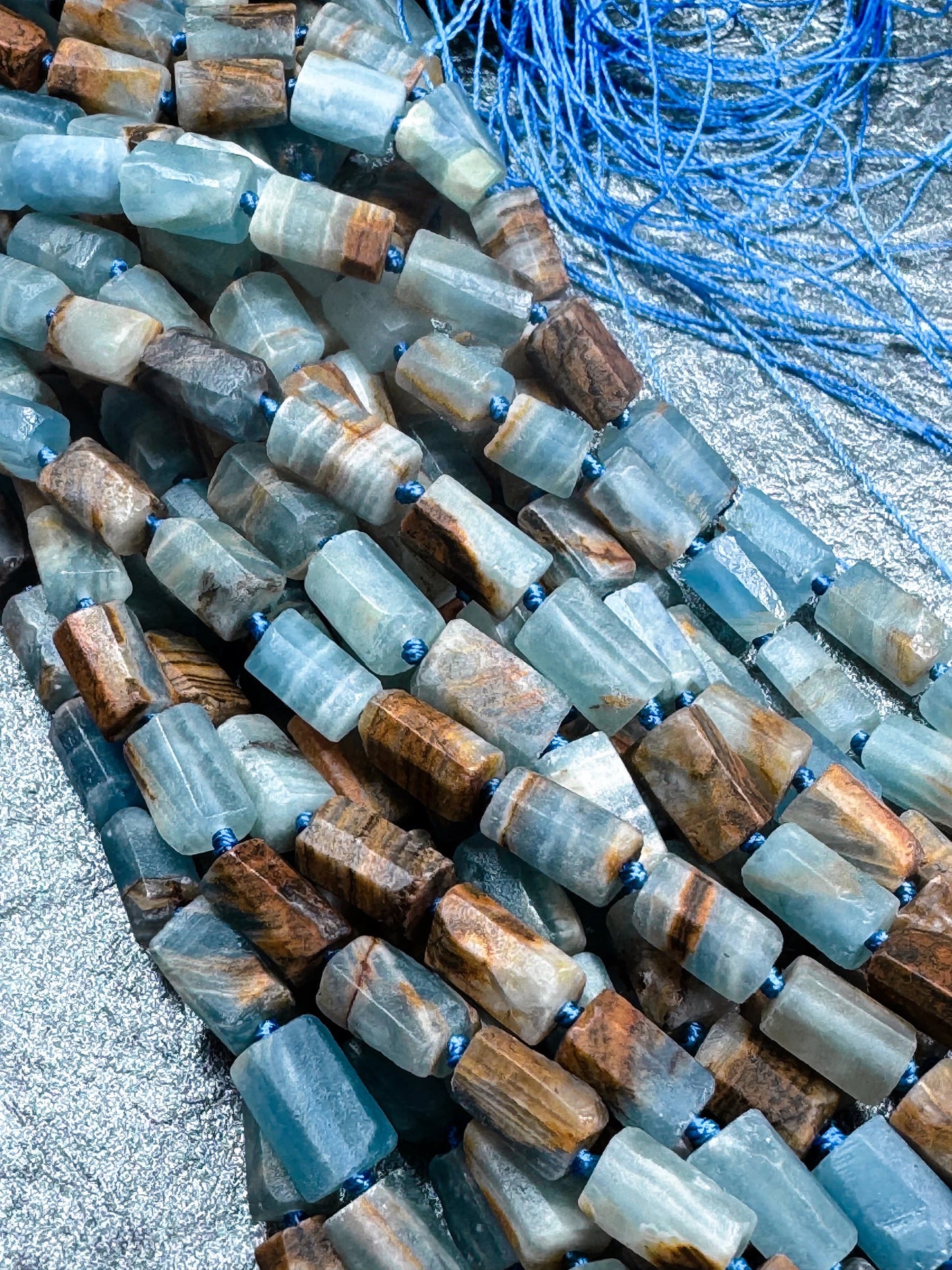 AA Natural blue calcite gemstone bead. 8x12mm tube shape . unique matte finished . excellent quality gemstone bead . full strand 15.5”