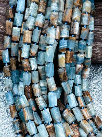 AA Natural blue calcite gemstone bead. 8x12mm tube shape . unique matte finished . excellent quality gemstone bead . full strand 15.5”