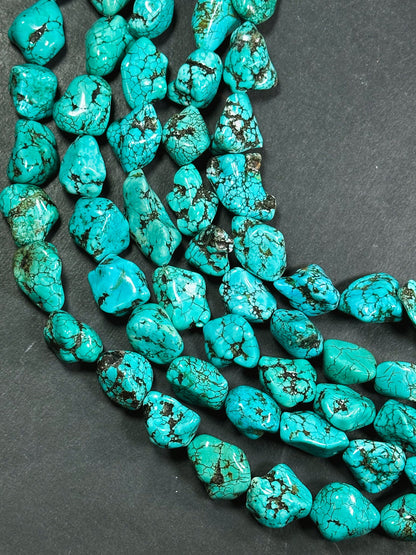 Natural 17mm Nugget Blue Chinese Turquoise Gemstone Beads - Freeform Nugget - Beautiful Blue Turquoise Gemstone Bead - Full Strand 15.5”