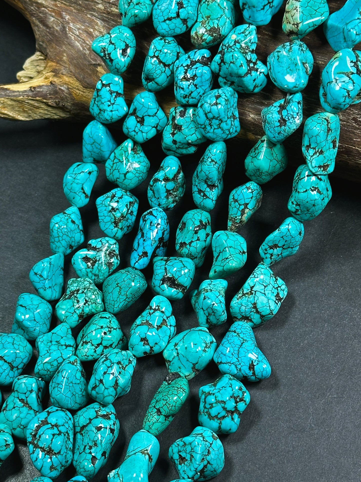 Natural 17mm Nugget Blue Chinese Turquoise Gemstone Beads - Freeform Nugget - Beautiful Blue Turquoise Gemstone Bead - Full Strand 15.5”