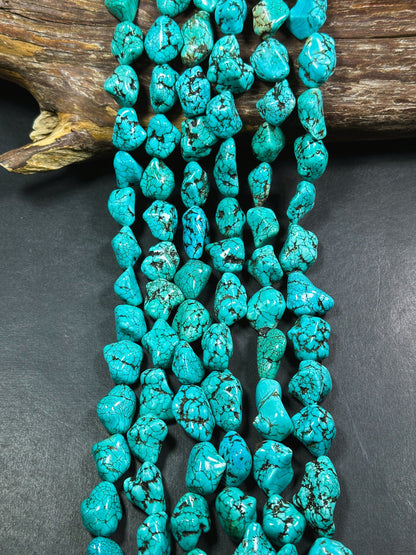 Natural 17mm Nugget Blue Chinese Turquoise Gemstone Beads - Freeform Nugget - Beautiful Blue Turquoise Gemstone Bead - Full Strand 15.5”