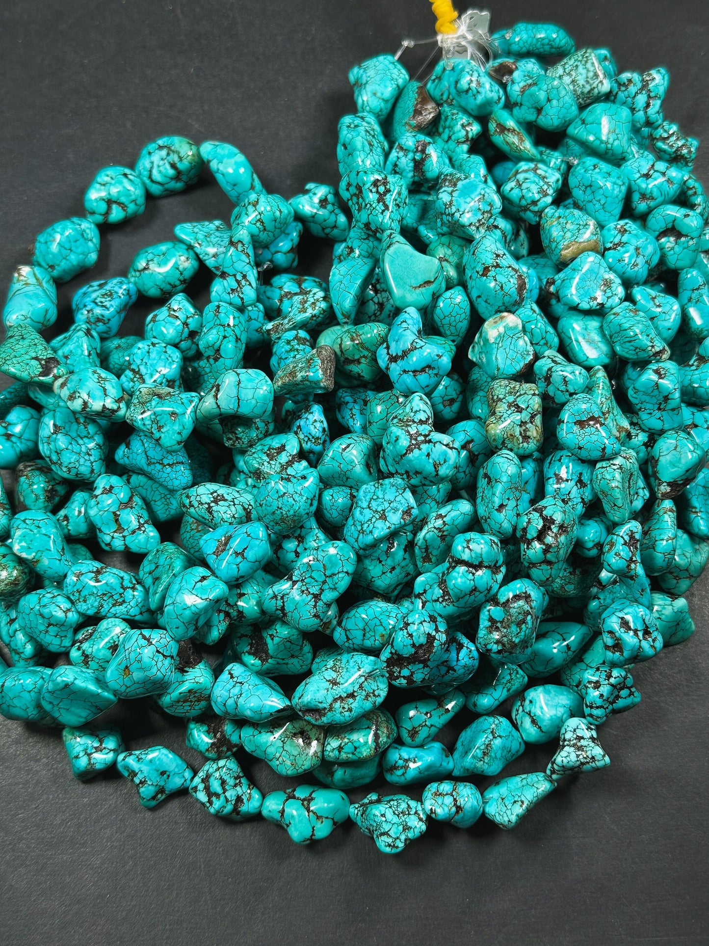 Natural 17mm Nugget Blue Chinese Turquoise Gemstone Beads - Freeform Nugget - Beautiful Blue Turquoise Gemstone Bead - Full Strand 15.5”