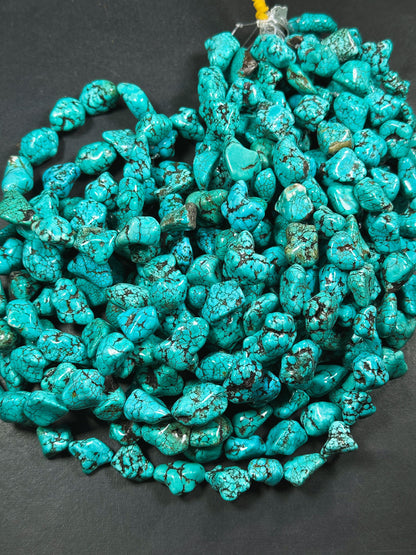 Natural 17mm Nugget Blue Chinese Turquoise Gemstone Beads - Freeform Nugget - Beautiful Blue Turquoise Gemstone Bead - Full Strand 15.5”