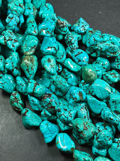 Natural 17mm Nugget Blue Chinese Turquoise Gemstone Beads - Freeform Nugget - Beautiful Blue Turquoise Gemstone Bead - Full Strand 15.5”
