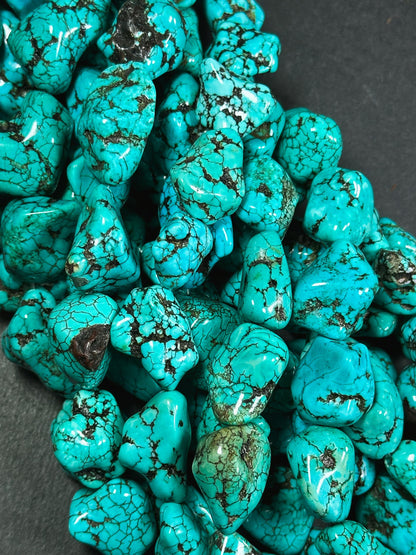 Natural 17mm Nugget Blue Chinese Turquoise Gemstone Beads - Freeform Nugget - Beautiful Blue Turquoise Gemstone Bead - Full Strand 15.5”
