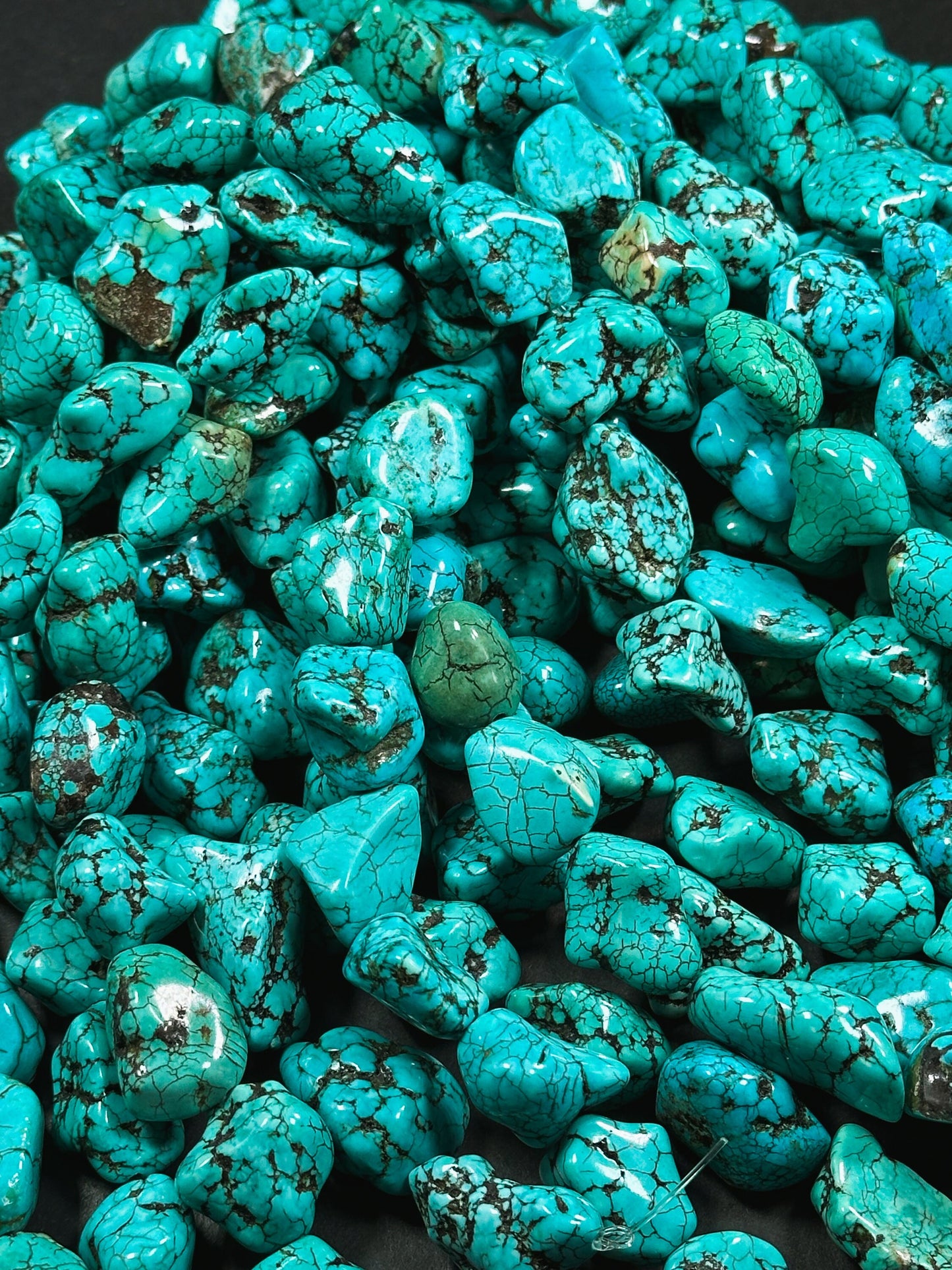 Natural 17mm Nugget Blue Chinese Turquoise Gemstone Beads - Freeform Nugget - Beautiful Blue Turquoise Gemstone Bead - Full Strand 15.5”