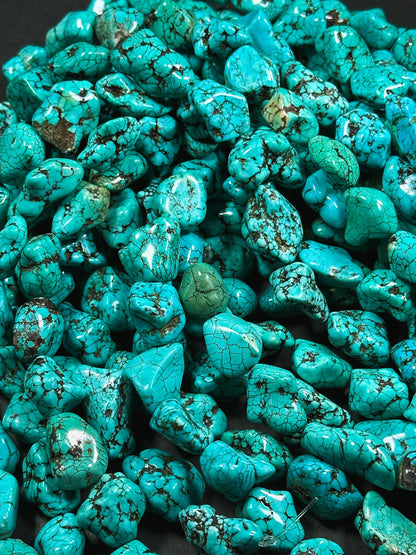 Natural 17mm Nugget Blue Chinese Turquoise Gemstone Beads - Freeform Nugget - Beautiful Blue Turquoise Gemstone Bead - Full Strand 15.5”