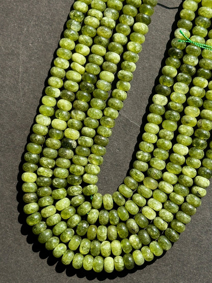 Beautiful Olive Green Jade Gemstone Bead 8x5mm Smooth Rondelle Beads, Gorgeous Olive Green Color Jade Gemstone Beads Full Strand 15.5